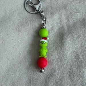 Festive Grinch Keychain with Red and Green Beads